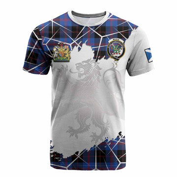 Maule Tartan Cotton T-shirt with Family Crest and Lion Rampant Grunge Style