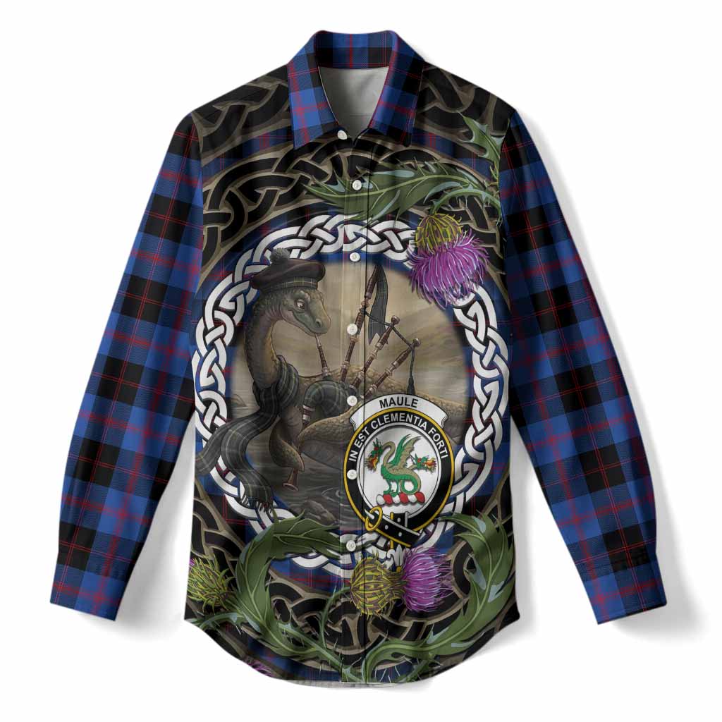 Maule Tartan Crest Bagpipe Nessie Women Casual Shirt Scottish Loch Ness Monster Celtic Thistle