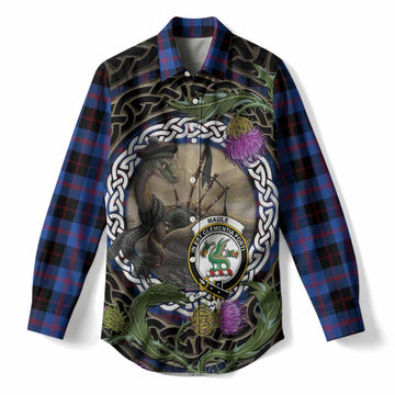 Maule Tartan Crest Bagpipe Nessie Women Casual Shirt Scottish Loch Ness Monster Celtic Thistle