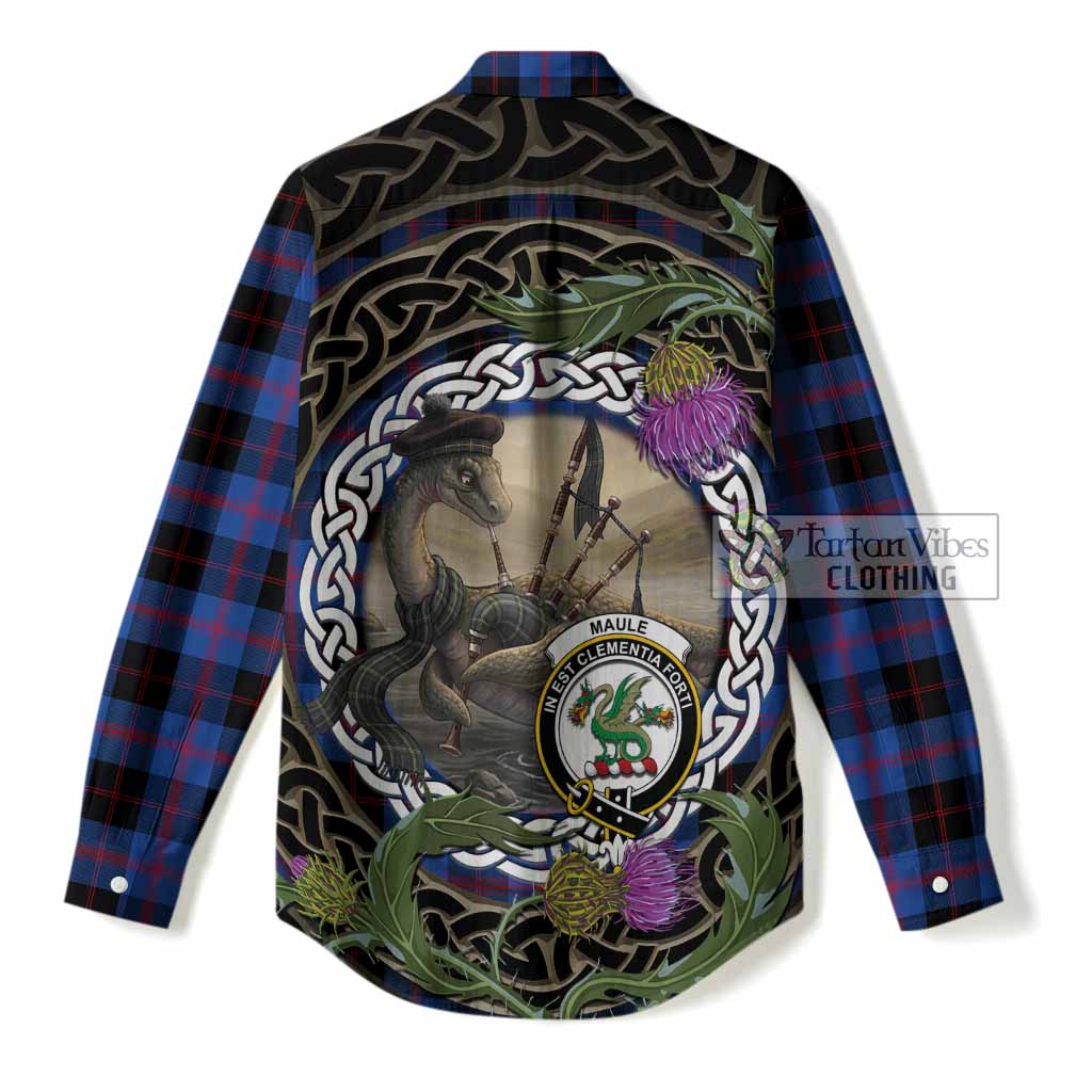 Maule Tartan Crest Bagpipe Nessie Women Casual Shirt Scottish Loch Ness Monster Celtic Thistle