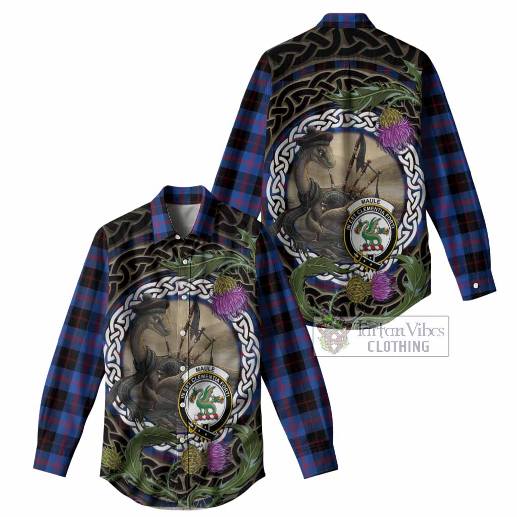 Maule Tartan Crest Bagpipe Nessie Women Casual Shirt Scottish Loch Ness Monster Celtic Thistle