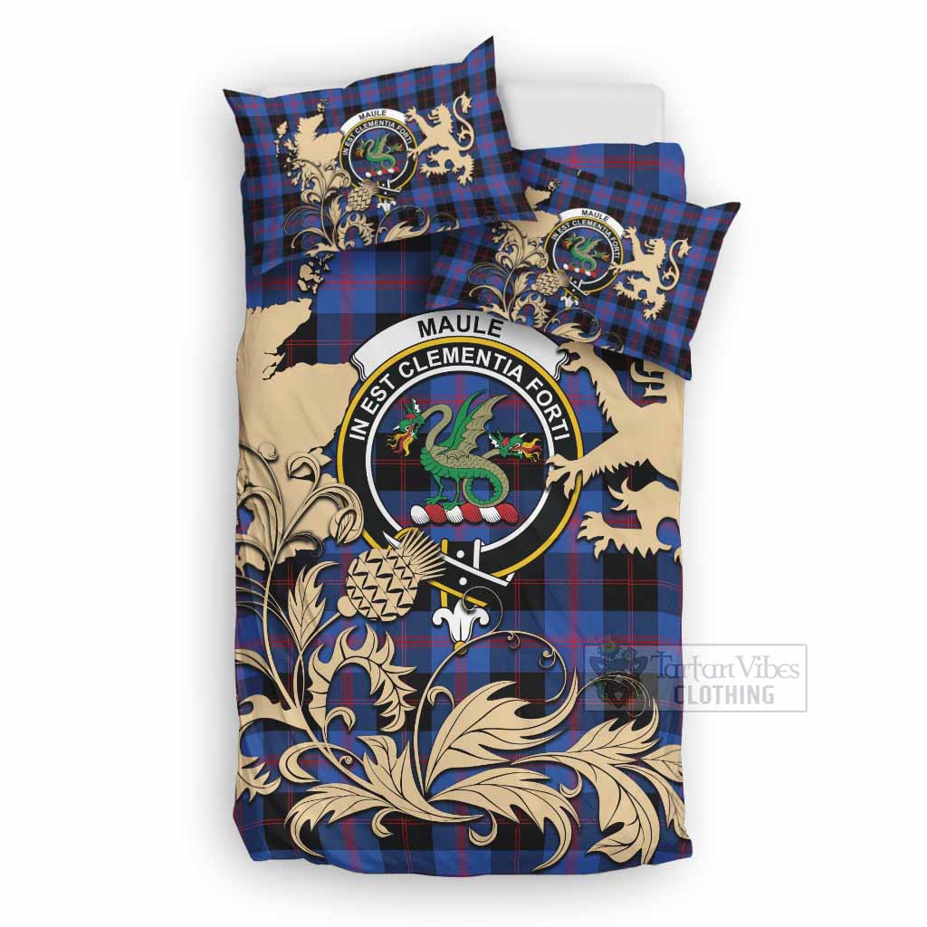 Maule Tartan Crest Bedding Set with Scottish Iconic Symbols 