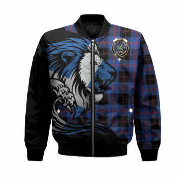 Maule Tartan Crest Bomber Jacket Scottish Golden Lions Wave Flow