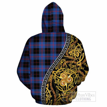 Maule Tartan Crest Cotton Hoodie Celtic Knot and Triple Trickle Spiral Symbols