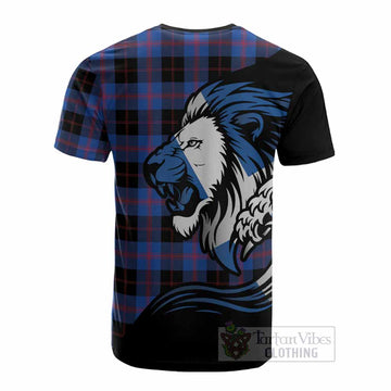 Maule Tartan Crest Cotton T-shirt Scottish Golden Lions Wave Flow