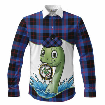 Maule Tartan Crest Cute Nessie Long Sleeve Button Shirts Scottish Loch Ness Monster