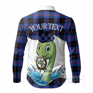 Maule Tartan Crest Cute Nessie Long Sleeve Button Shirts Scottish Loch Ness Monster
