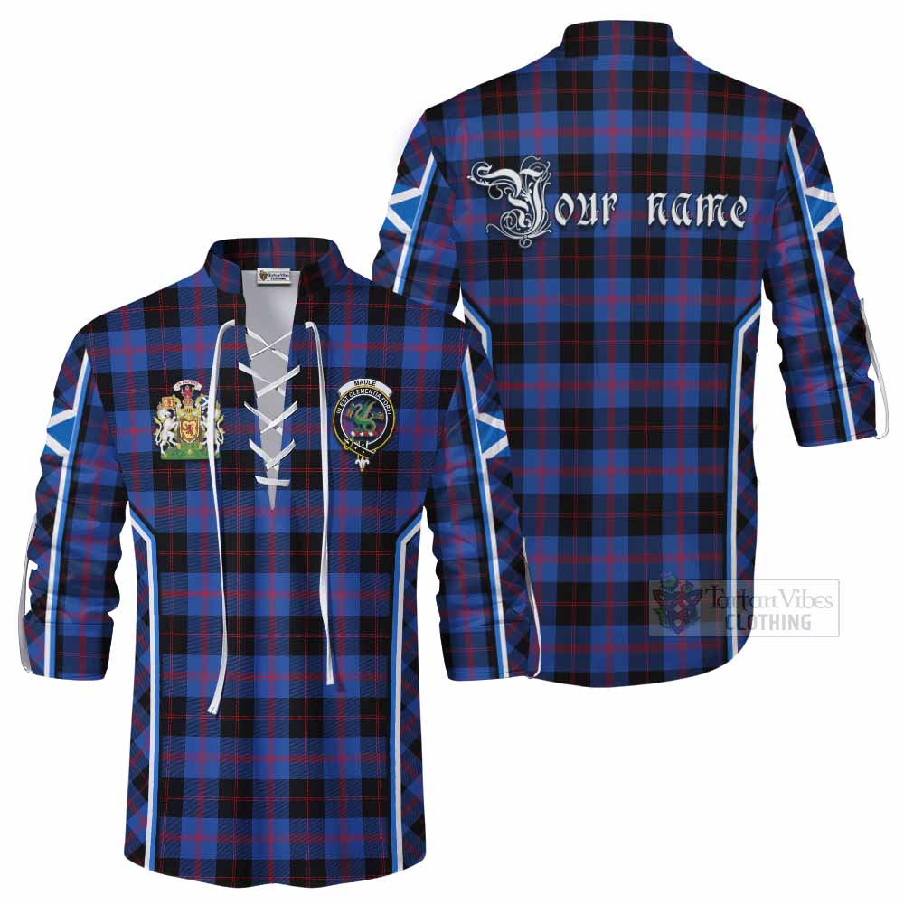 Maule Tartan Crest Ghillie Kilt Shirt Scotland Coat of Arm Flag Style - Tartan Vibes Clothing