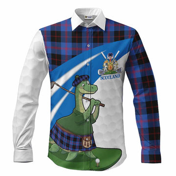 Maule Tartan Crest Golf Nessie Long Sleeve Button Shirts Loch Ness Monster Sporty Style