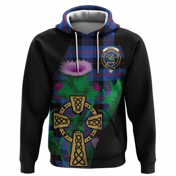 Maule Tartan Crest Hoodie Celtic Cross Thistle Flowers