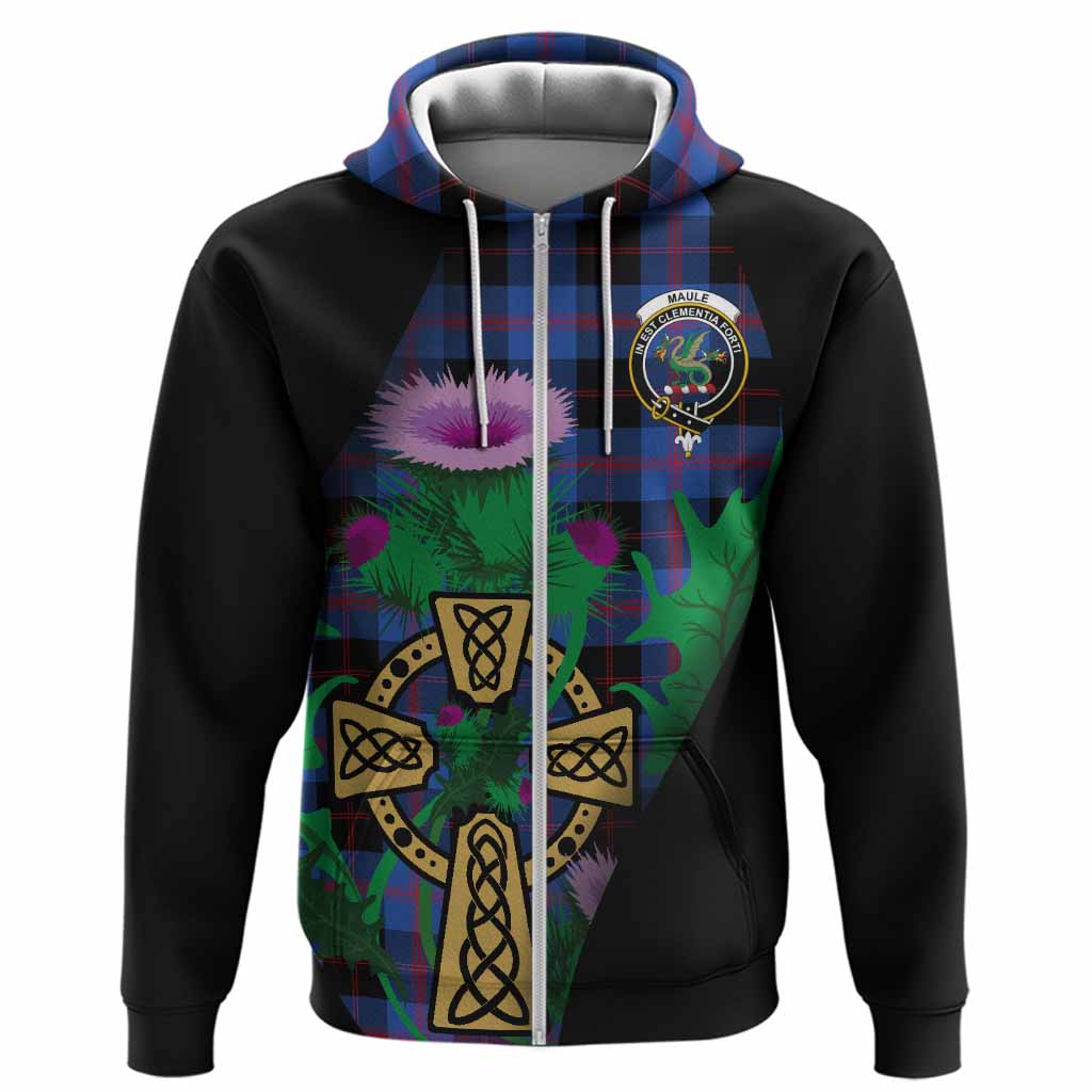 Maule Tartan Crest Hoodie Celtic Cross Thistle Flowers