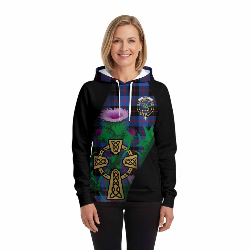 Maule Tartan Crest Hoodie Celtic Cross Thistle Flowers