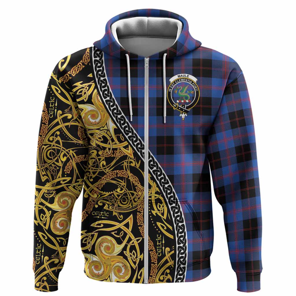 Maule Tartan Crest Hoodie Celtic Knot and Triple Trickle Spiral Symbols