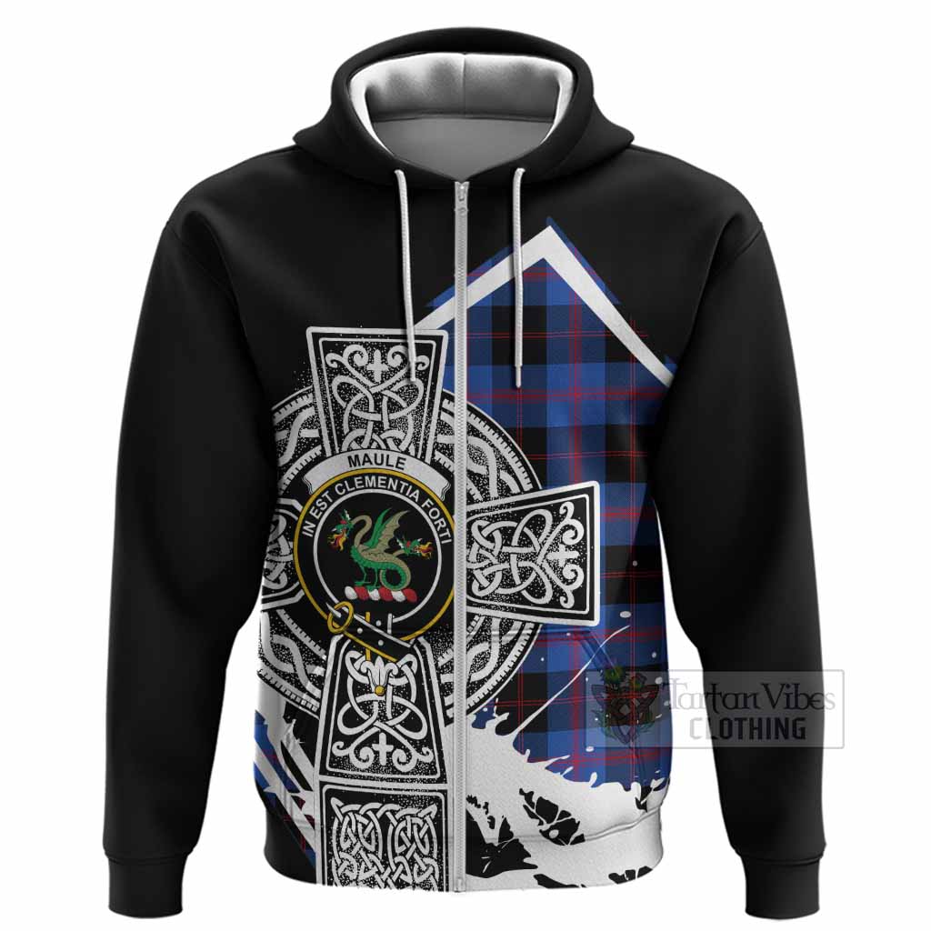 Maule Tartan Crest Hoodie Scottish Celtic Cross Heritage