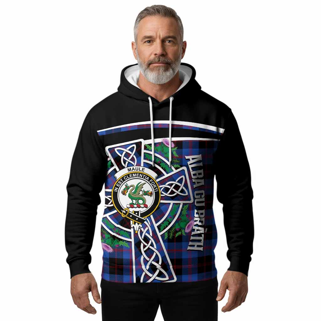 Maule Tartan Crest Hoodie Scottish Thistle Celtic Cross Alba Gu Brath