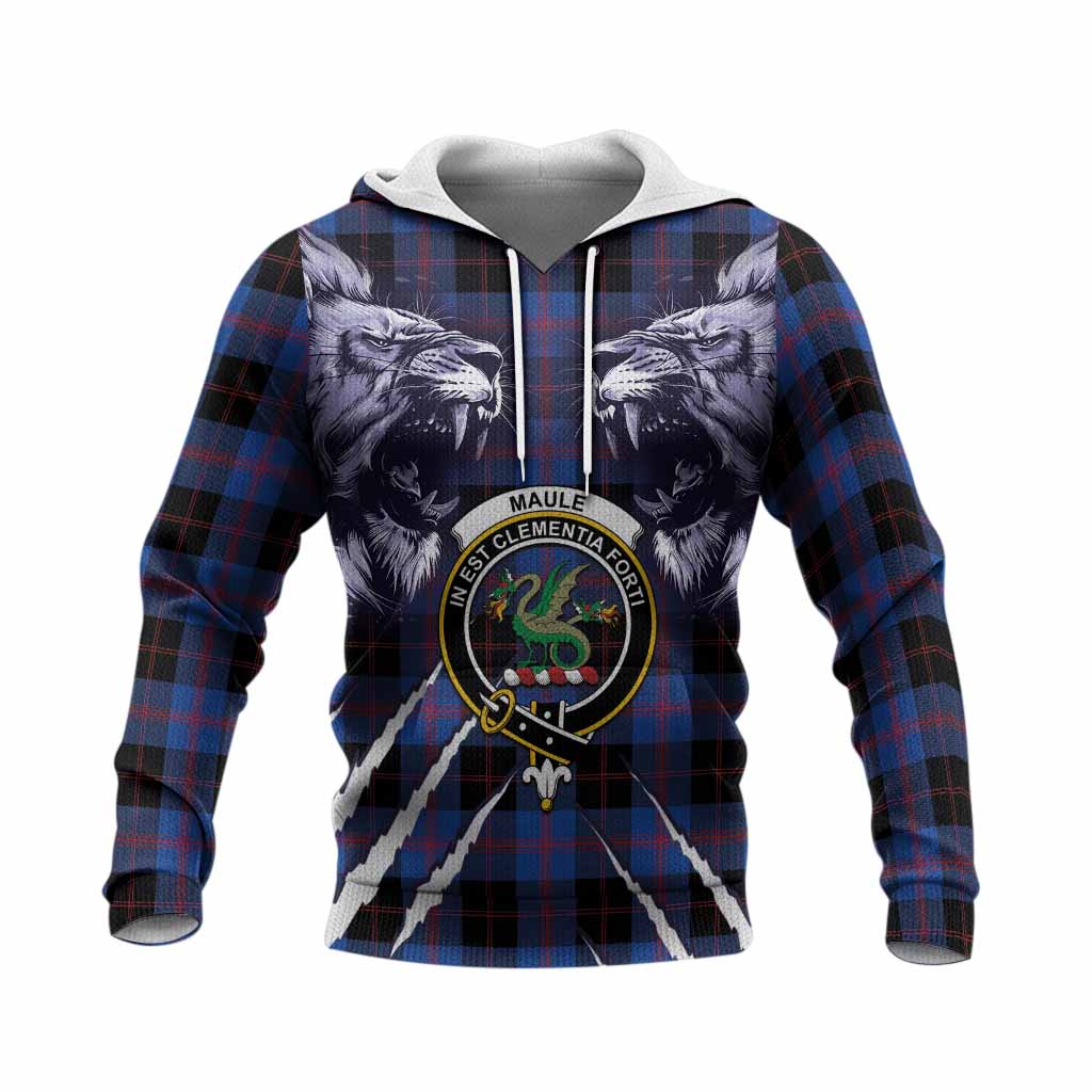 Maule Tartan Crest Knitted Hoodie Ferocious Lion Style