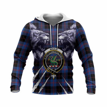Maule Tartan Crest Knitted Hoodie Ferocious Lion Style