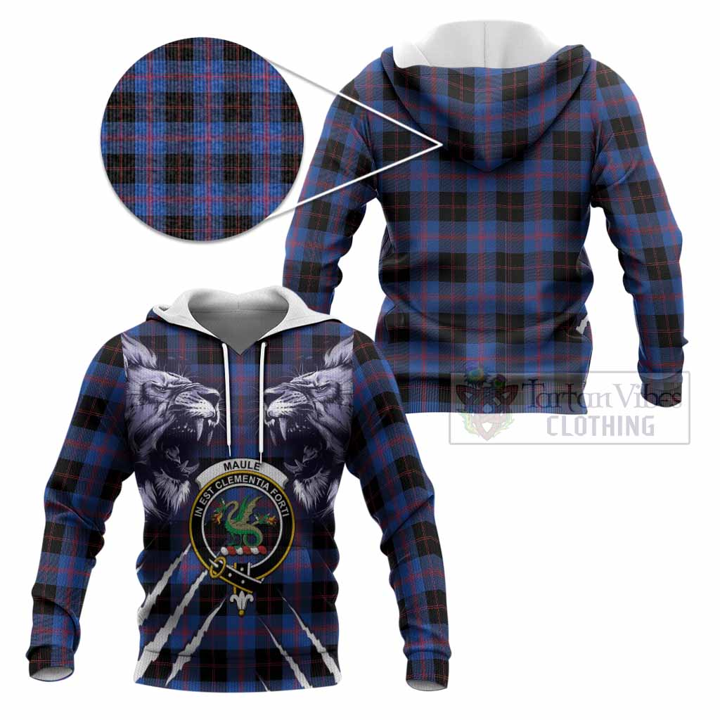 Maule Tartan Crest Knitted Hoodie Ferocious Lion Style