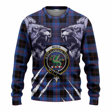 Maule Tartan Crest Knitted Sweater Ferocious Lion Style