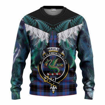 Maule Tartan Crest Knitted Sweater New Zealand Maori Korowai Cloak