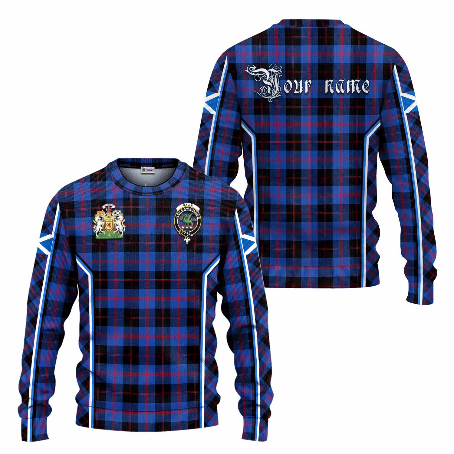 Maule Tartan Crest Knitted Sweater Scotland Coat of Arm Flag Style - Tartan Vibes Clothing