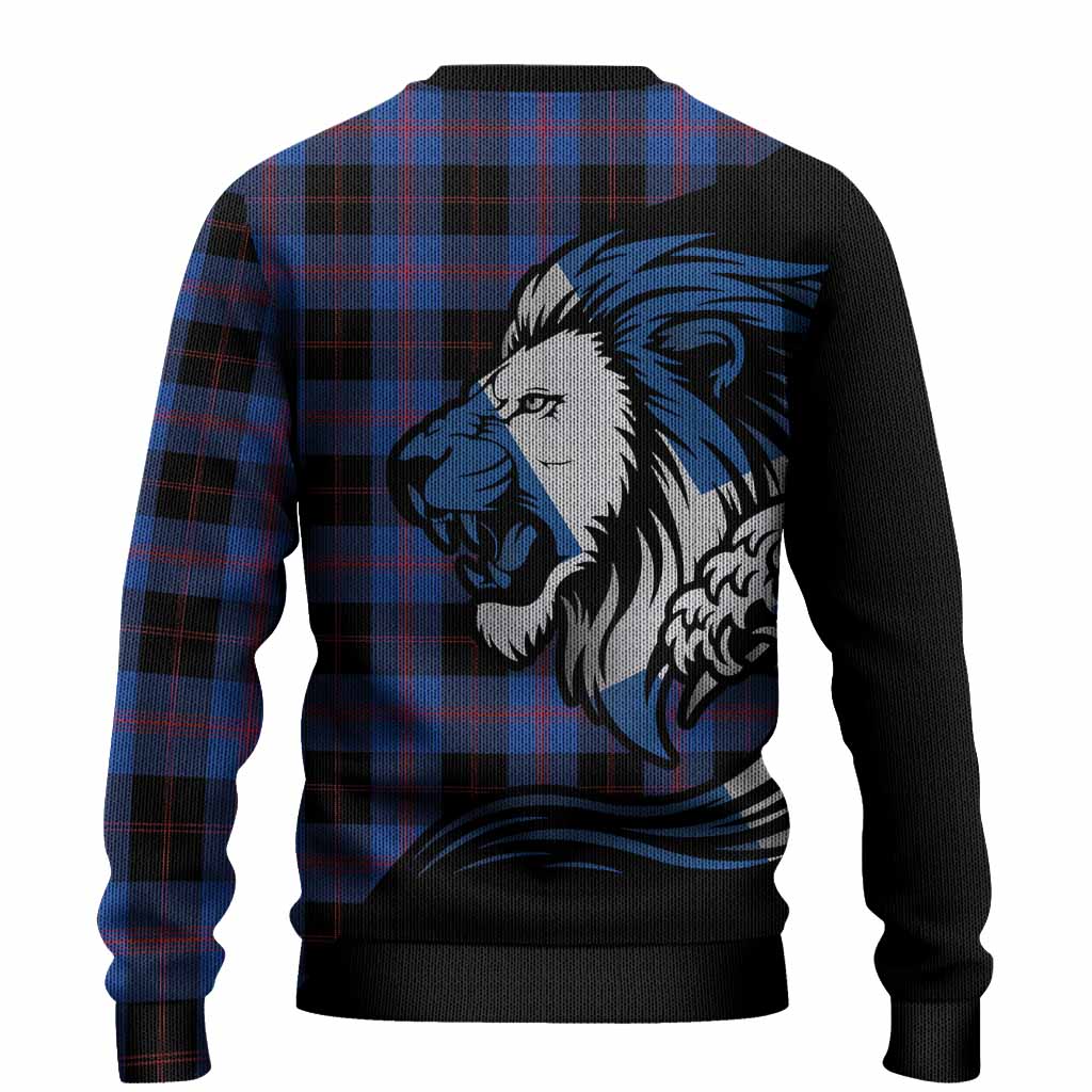 Maule Tartan Crest Knitted Sweater Scottish Golden Lions Wave Flow