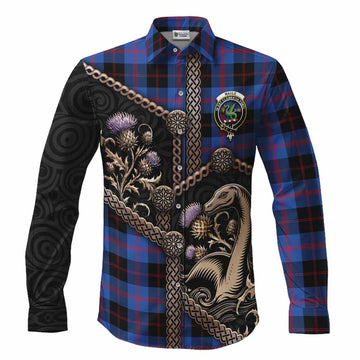 Maule Tartan Crest Long Sleeve Button Shirts Scottish Thistle Loch Ness Monster