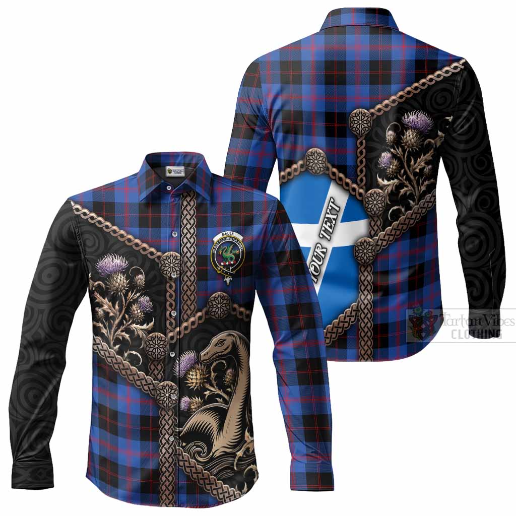 Maule Tartan Crest Long Sleeve Button Shirts Scottish Thistle Loch Ness Monster