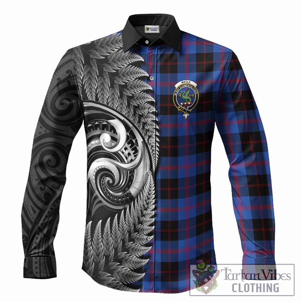 Maule Tartan Crest Long Sleeve Button Shirts With New Zealand Silver Fern Maori Koru