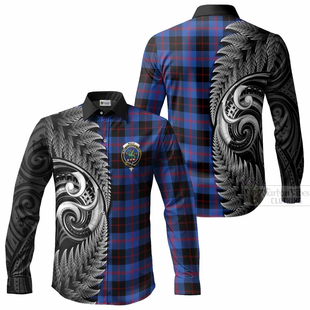 Maule Tartan Crest Long Sleeve Button Shirts With New Zealand Silver Fern Maori Koru
