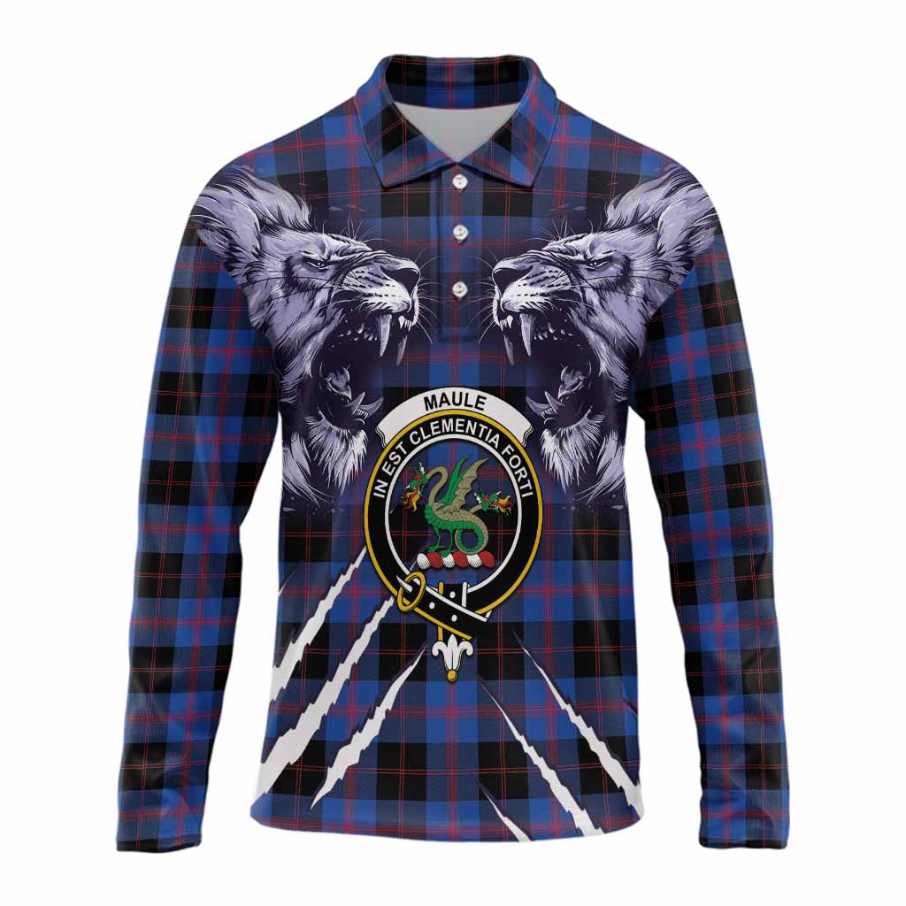Maule Tartan Crest Long Sleeve Polo Shirt Ferocious Lion Style