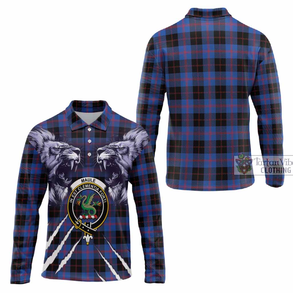Maule Tartan Crest Long Sleeve Polo Shirt Ferocious Lion Style