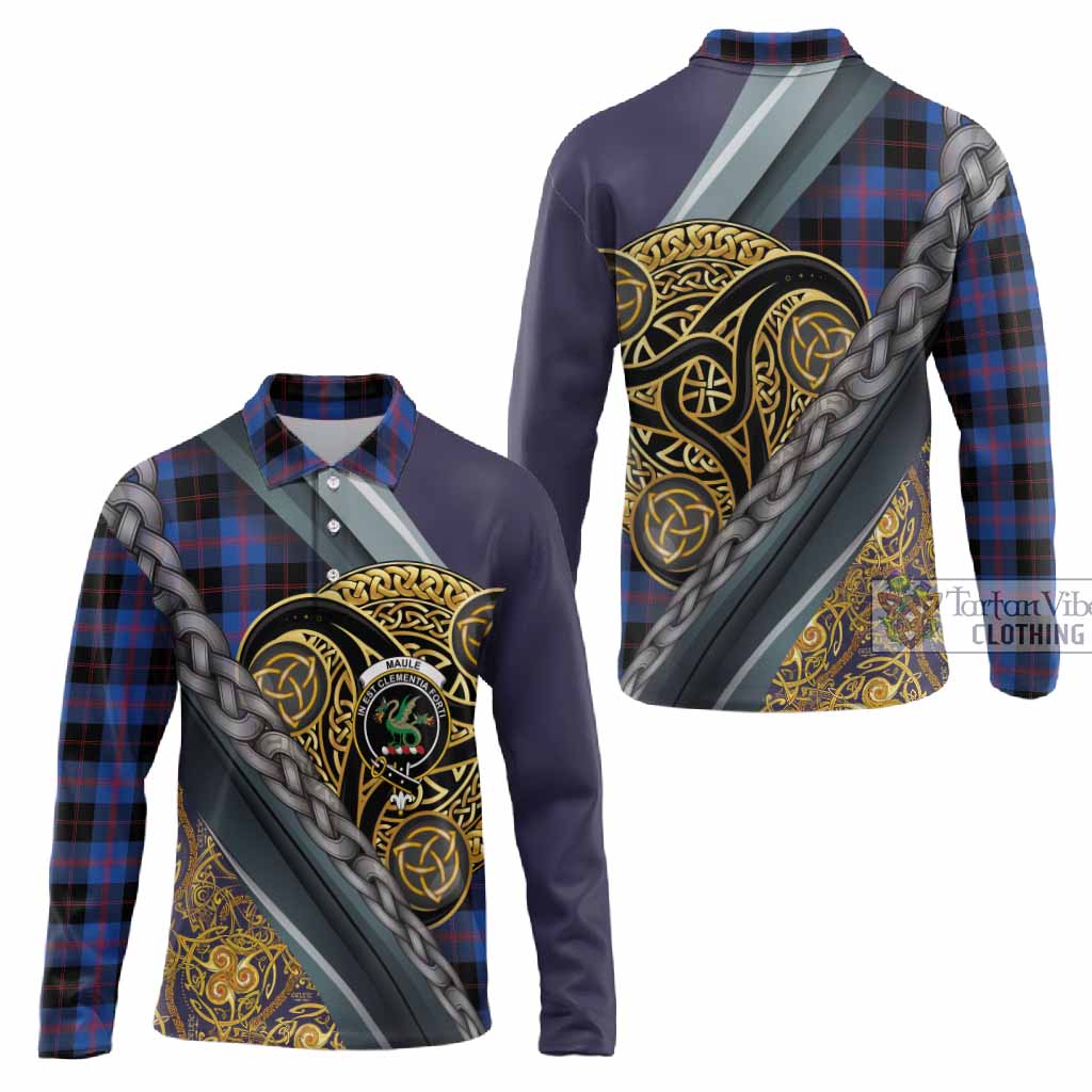 Maule Tartan Crest Long Sleeve Polo Shirt Scottish Triskele Celtic