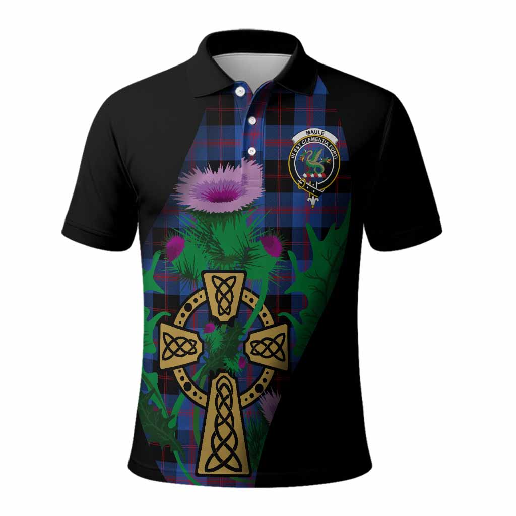 Maule Tartan Crest Polo Shirt Celtic Cross Thistle Flowers