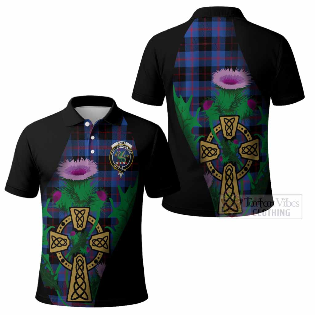 Maule Tartan Crest Polo Shirt Celtic Cross Thistle Flowers