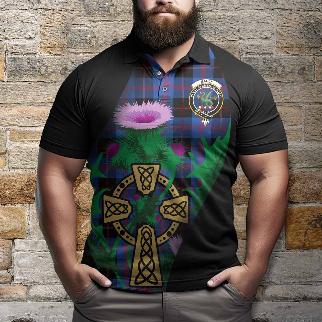 Maule Tartan Crest Polo Shirt Celtic Cross Thistle Flowers