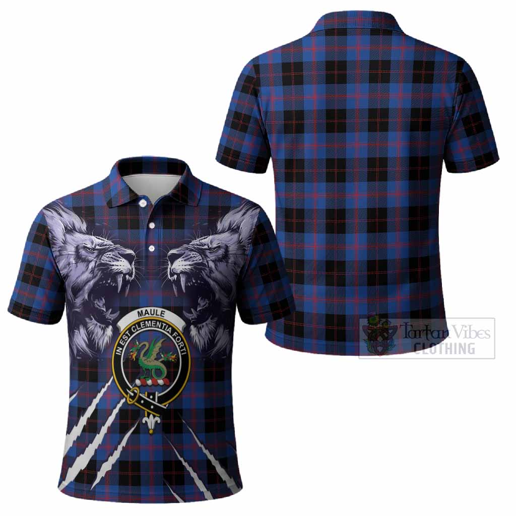 Maule Tartan Crest Polo Shirt Ferocious Lion Style