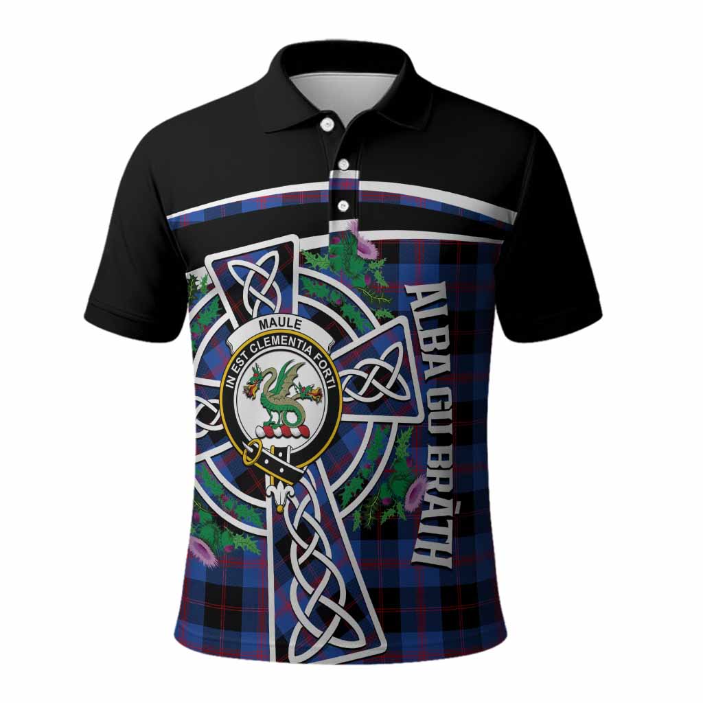 Maule Tartan Crest Polo Shirt Scottish Thistle Celtic Cross Alba Gu Brath