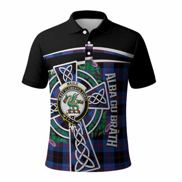 Maule Tartan Crest Polo Shirt Scottish Thistle Celtic Cross Alba Gu Brath