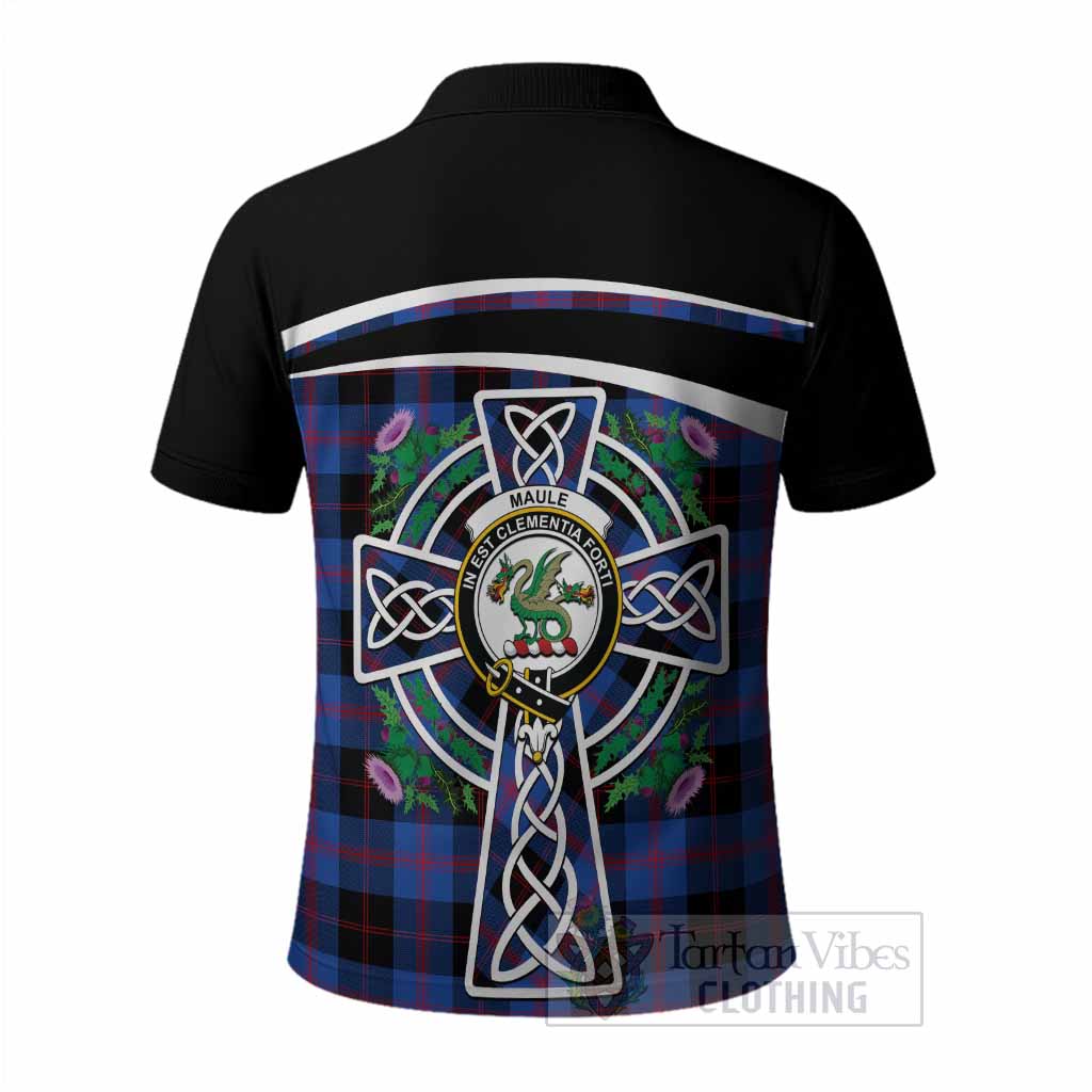 Maule Tartan Crest Polo Shirt Scottish Thistle Celtic Cross Alba Gu Brath