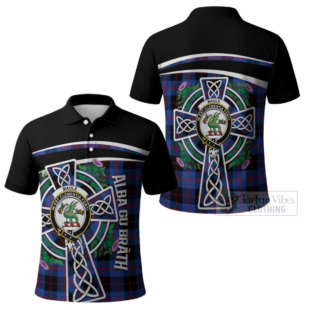 Maule Tartan Crest Polo Shirt Scottish Thistle Celtic Cross Alba Gu Brath
