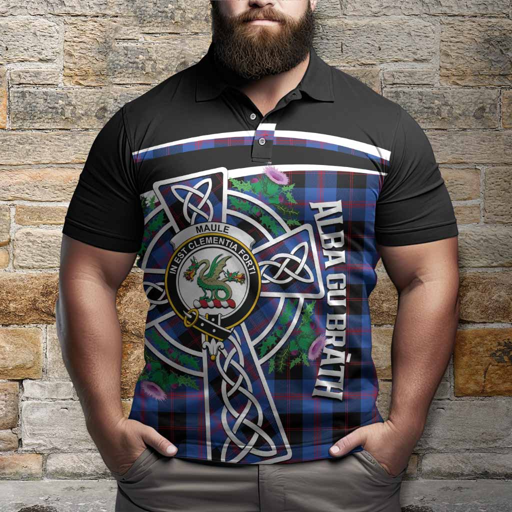 Maule Tartan Crest Polo Shirt Scottish Thistle Celtic Cross Alba Gu Brath