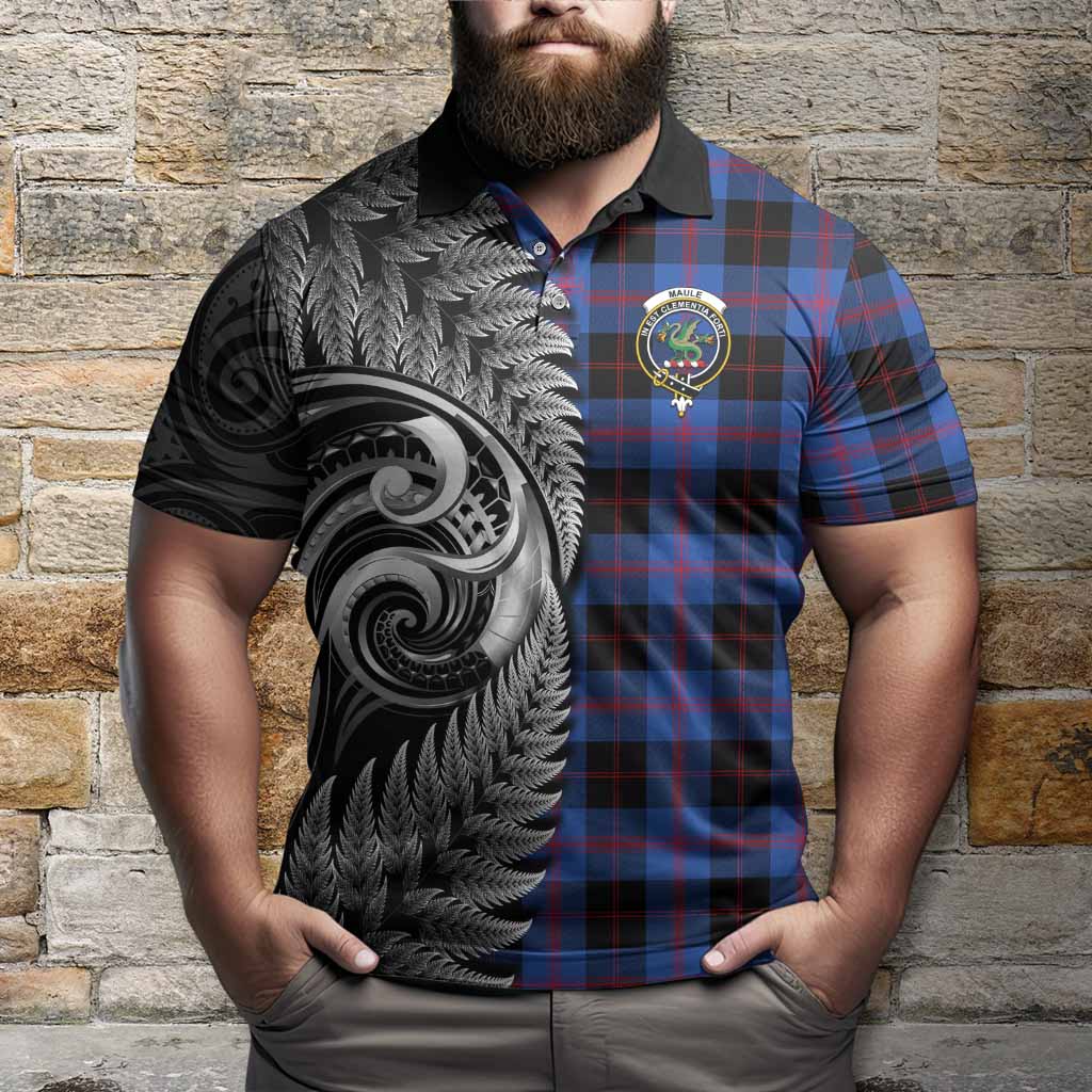 Maule Tartan Crest Polo Shirt With New Zealand Silver Fern Maori Koru