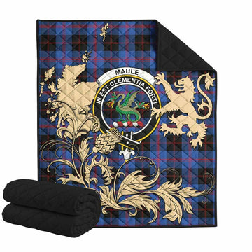 Maule Tartan Crest Premium Quilt with Scottish Iconic Symbols 