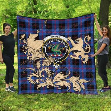 Maule Tartan Crest Premium Quilt with Scottish Iconic Symbols 