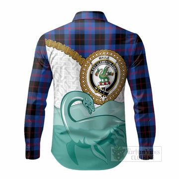Maule Tartan Crest Scottish Loch Ness Monster Long Sleeve Button Shirts Happy Ness Scotland Celtic Knot