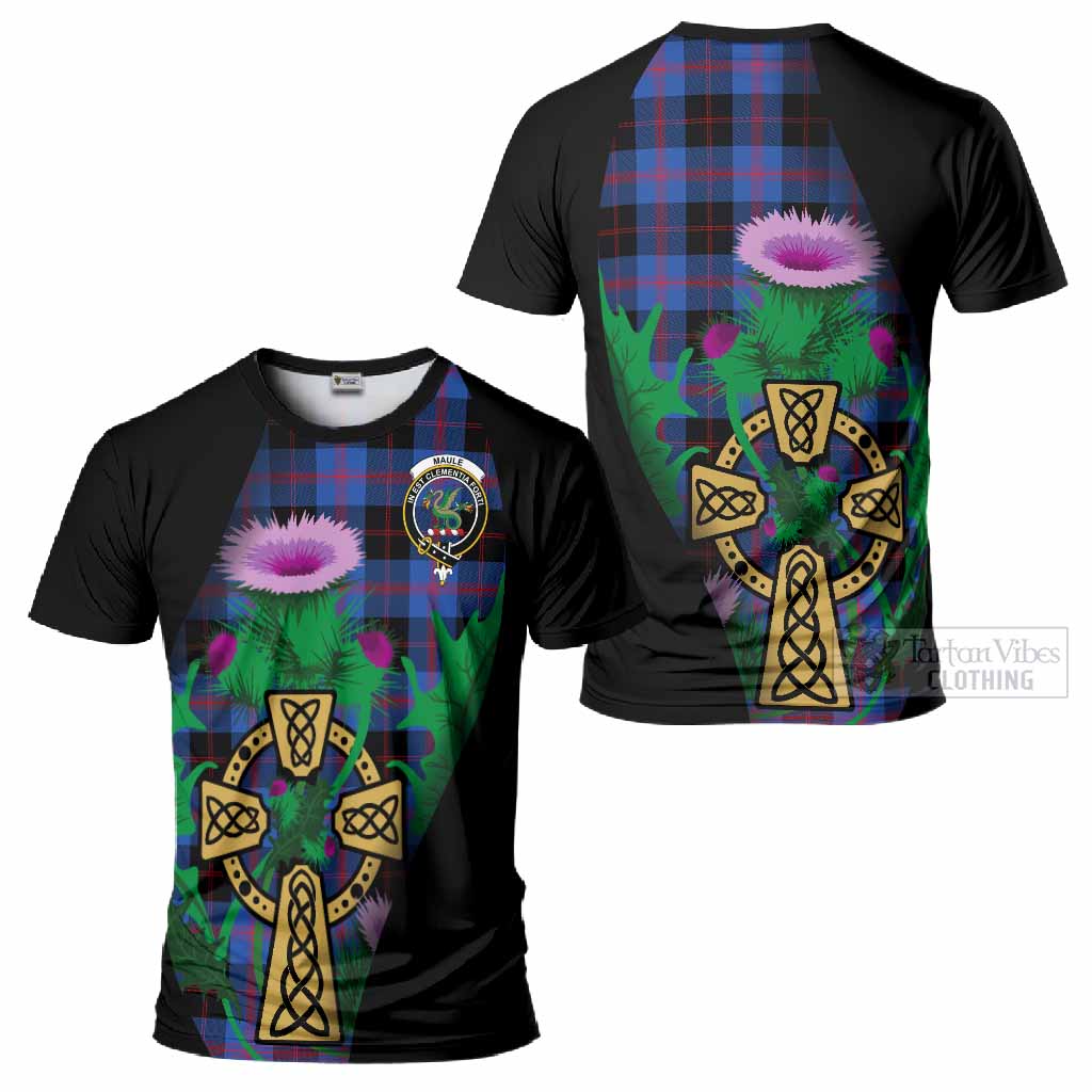Maule Tartan Crest T-Shirt Celtic Cross Thistle Flowers