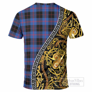Maule Tartan Crest T-Shirt Celtic Knot and Triple Trickle Spiral Symbols