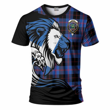Maule Tartan Crest T-Shirt Scottish Golden Lions Wave Flow
