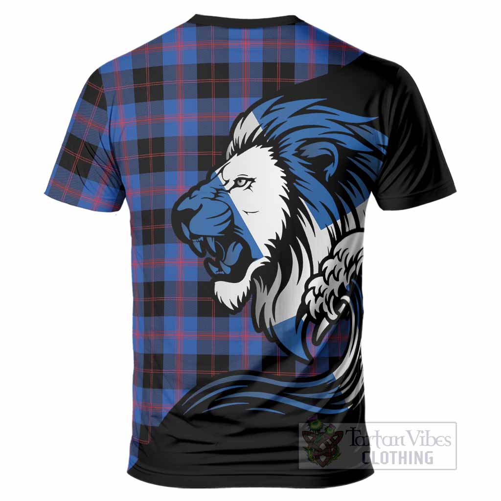 Maule Tartan Crest T-Shirt Scottish Golden Lions Wave Flow